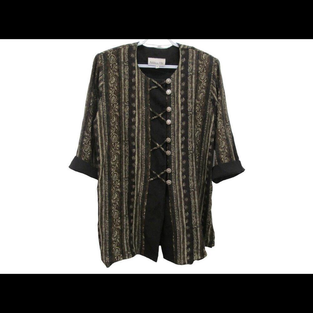Additionelle Womens Brown Artistic Print Tunic Blouse Top 3/4 Sleeve Size 1X​​​